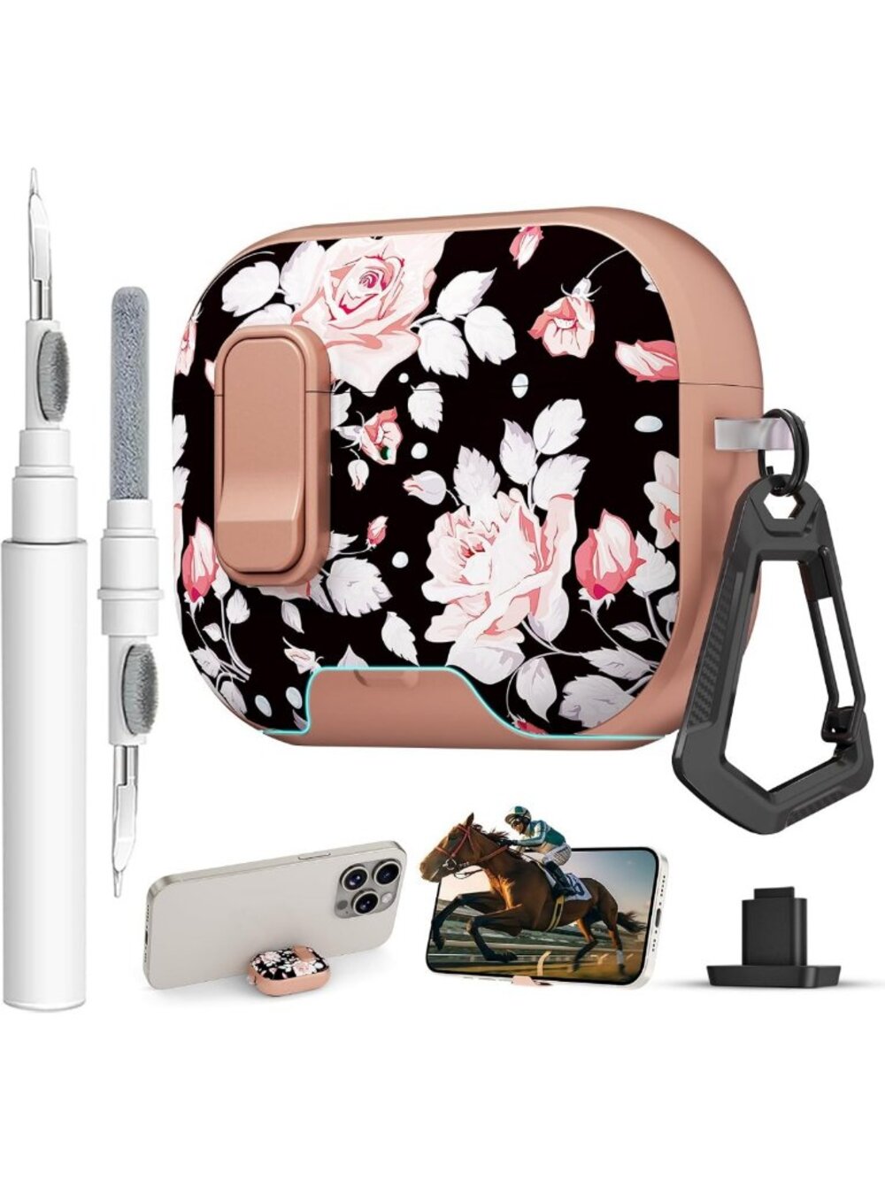 Floral Protective Case for AirPods Pro 3 with Clip, Stand & Cleaning Kit - Girly